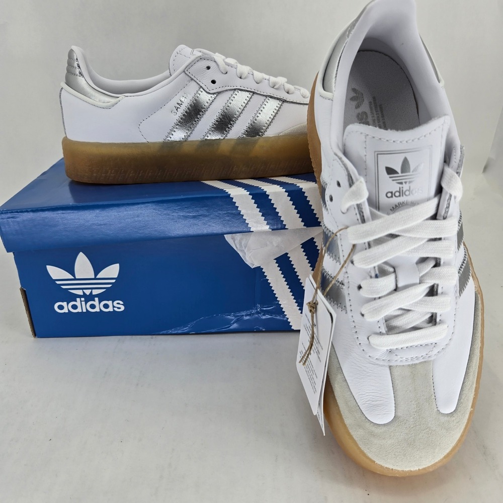 Adidas Sambae W White Silver Metallic Gum Platform Sneakers JQ8412 Womens 6